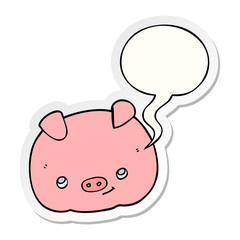 cartoon happy pig and speech bubble sticker