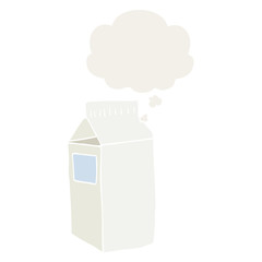 cartoon milk carton and thought bubble in retro style