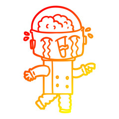 warm gradient line drawing cartoon crying robot pointing
