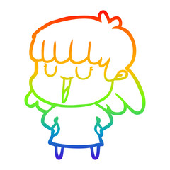 rainbow gradient line drawing cartoon woman laughing