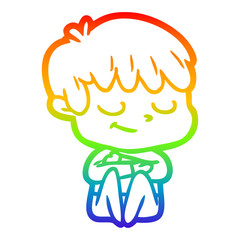 rainbow gradient line drawing cartoon happy boy