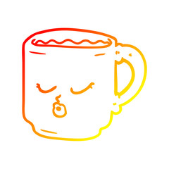 warm gradient line drawing cartoon coffee mug