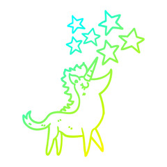 cold gradient line drawing cartoon unicorn