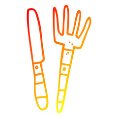 Naklejka premium warm gradient line drawing cartoon knife and fork