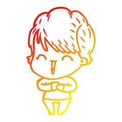 warm gradient line drawing cartoon laughing woman