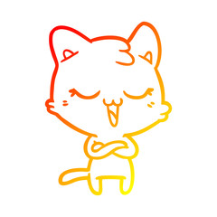 warm gradient line drawing happy cartoon cat