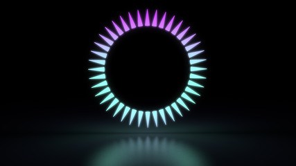 Energy Ring 3D render with reflection on Black Dark Background. Purple and Blue Gradient Illumination