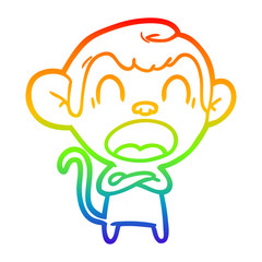 rainbow gradient line drawing shouting cartoon monkey