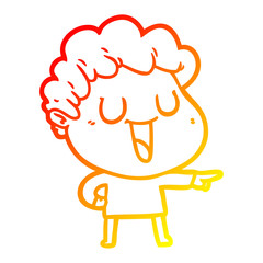 warm gradient line drawing laughing cartoon man pointing