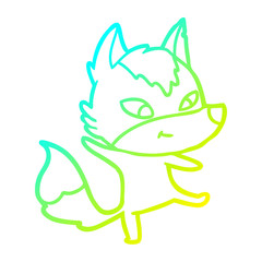 cold gradient line drawing friendly cartoon wolf dancing