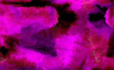 Fototapeta na wymiar Deep dark magenta watercolor on black background. Pink paper texture water color painted illustration. Colorful smeared fuchsia neon paper textured aquarelle canvas for creative design