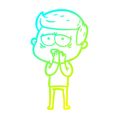cold gradient line drawing cartoon tired man