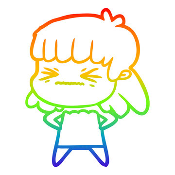 recommend clip art: rainbow gradient line drawing cartoon angry girl