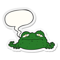 cartoon ugly frog and speech bubble sticker