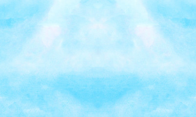 Creative aquarelle painted paper textured canvas for vintage design, invitation card, template. Sky shades blue color watercolor illustration, creative background, smeared light turquoise frame