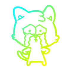 cold gradient line drawing cartoon crying cat