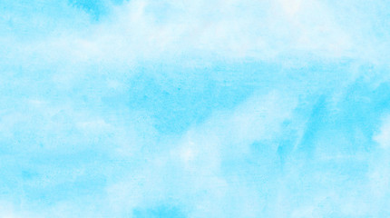 Creative aquarelle painted paper textured canvas for vintage design, invitation card, template. Sky shades blue color watercolor illustration, creative background, smeared light turquoise frame