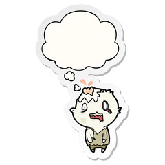 cartoon zombie and thought bubble as a printed sticker