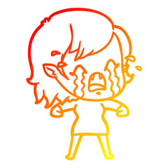 warm gradient line drawing cartoon crying vampire girl