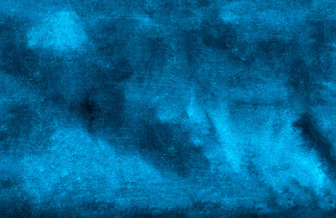 Deep dark glowing blue neon watercolor on black paper illustration. Creative lightning night sky and thunder background. Aquarelle painted ink canvas, cosmic card template for modern design