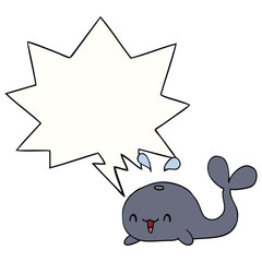 cartoon happy whale and speech bubble