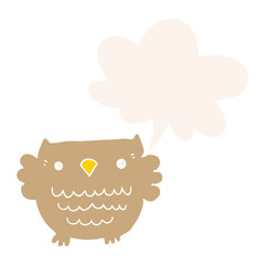 cartoon owl and speech bubble in retro style