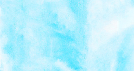 Creative aquarelle painted paper textured canvas for vintage design, invitation card, template. Sky shades blue color watercolor illustration, creative background, smeared light turquoise frame