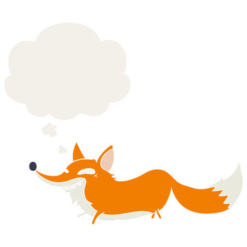 cartoon sly fox and thought bubble in retro style