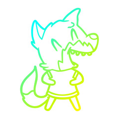 cold gradient line drawing laughing fox cartoon