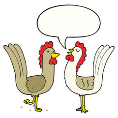 cartoon chickens and speech bubble