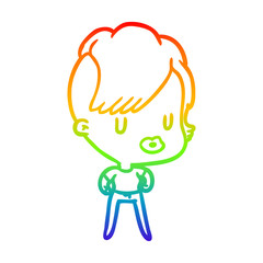 rainbow gradient line drawing girl with punk hipster haircut