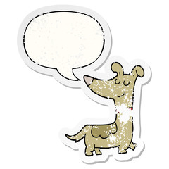 cartoon dog and speech bubble distressed sticker