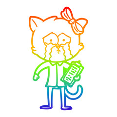 rainbow gradient line drawing cartoon cat