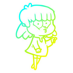 cold gradient line drawing cartoon whistling girl