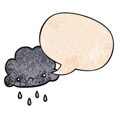 cartoon storm cloud and speech bubble in retro texture style