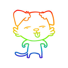 rainbow gradient line drawing cartoon dog sticking out tongue