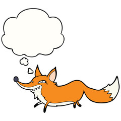 Obraz premium cartoon sly fox and thought bubble