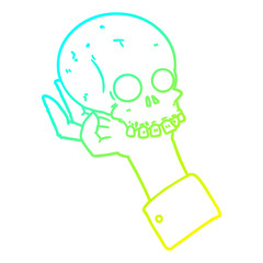 cold gradient line drawing cartoon hand holding skull