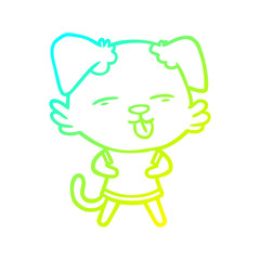 cold gradient line drawing cartoon dog sticking out tongue