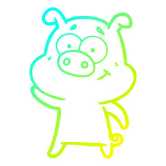 cold gradient line drawing happy cartoon pig