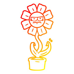 warm gradient line drawing angry cartoon flower