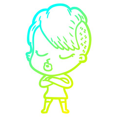 cold gradient line drawing cartoon pretty hipster girl