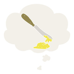 cartoon knife spreading butter and thought bubble in retro style
