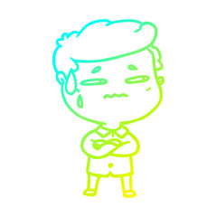 cold gradient line drawing cartoon anxious man