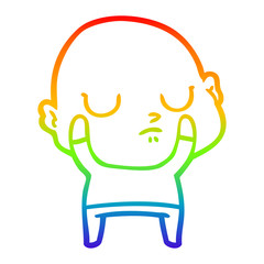 rainbow gradient line drawing cartoon bald man