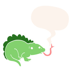 cartoon lizard and speech bubble in retro style