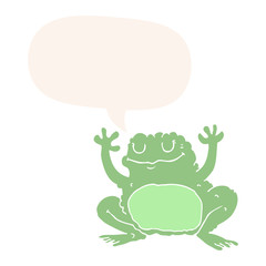 cartoon frog and speech bubble in retro style