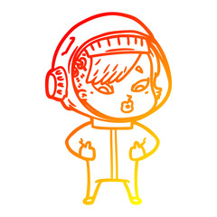 warm gradient line drawing cartoon astronaut woman