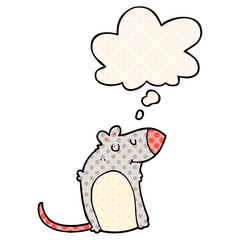 cartoon fat rat and thought bubble in comic book style
