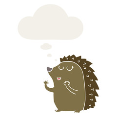 cartoon hedgehog and thought bubble in retro style